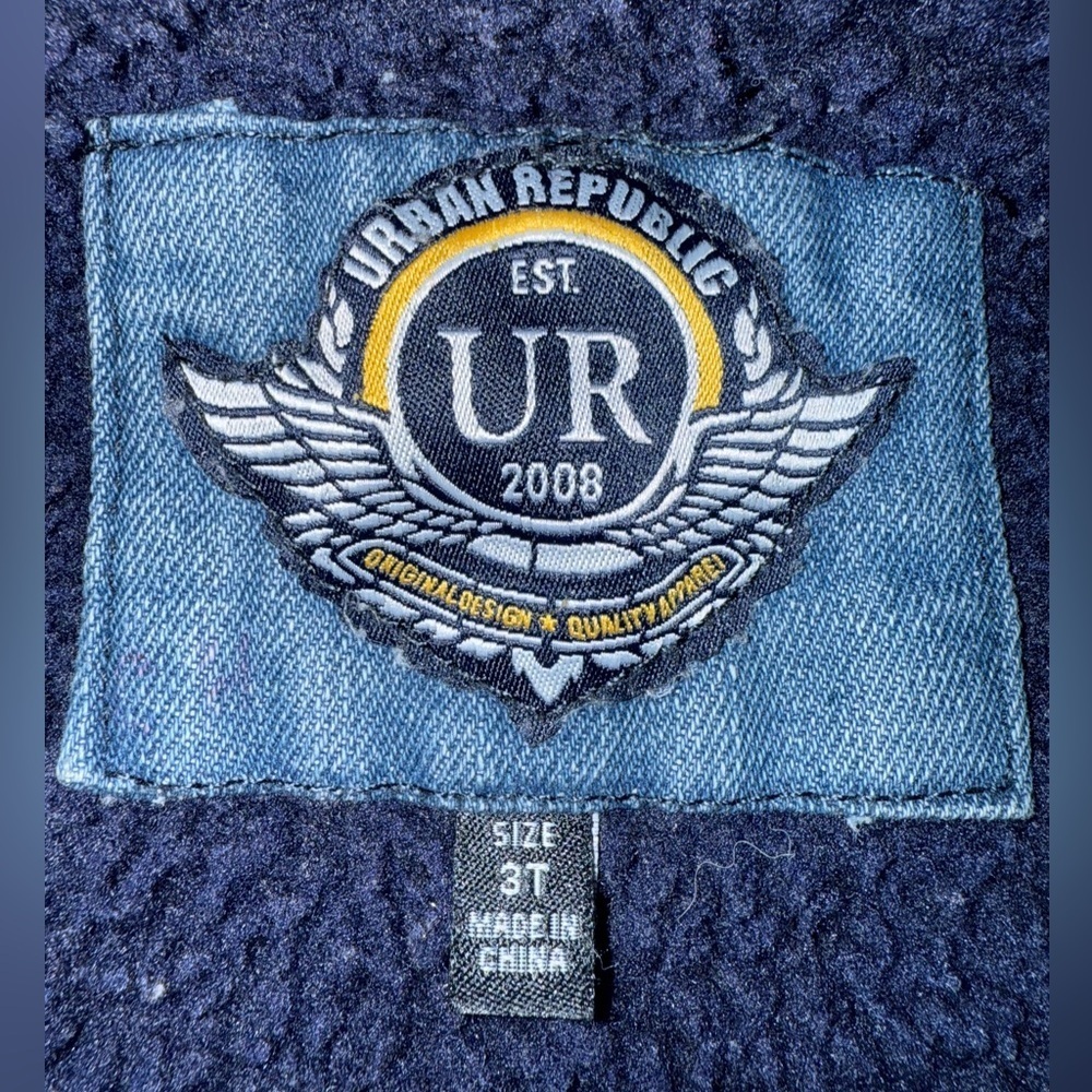Urban Republic Sherpa Lined Denim Jacket 3T • Medium Wash Hooded Coat - Picture 3 of 5